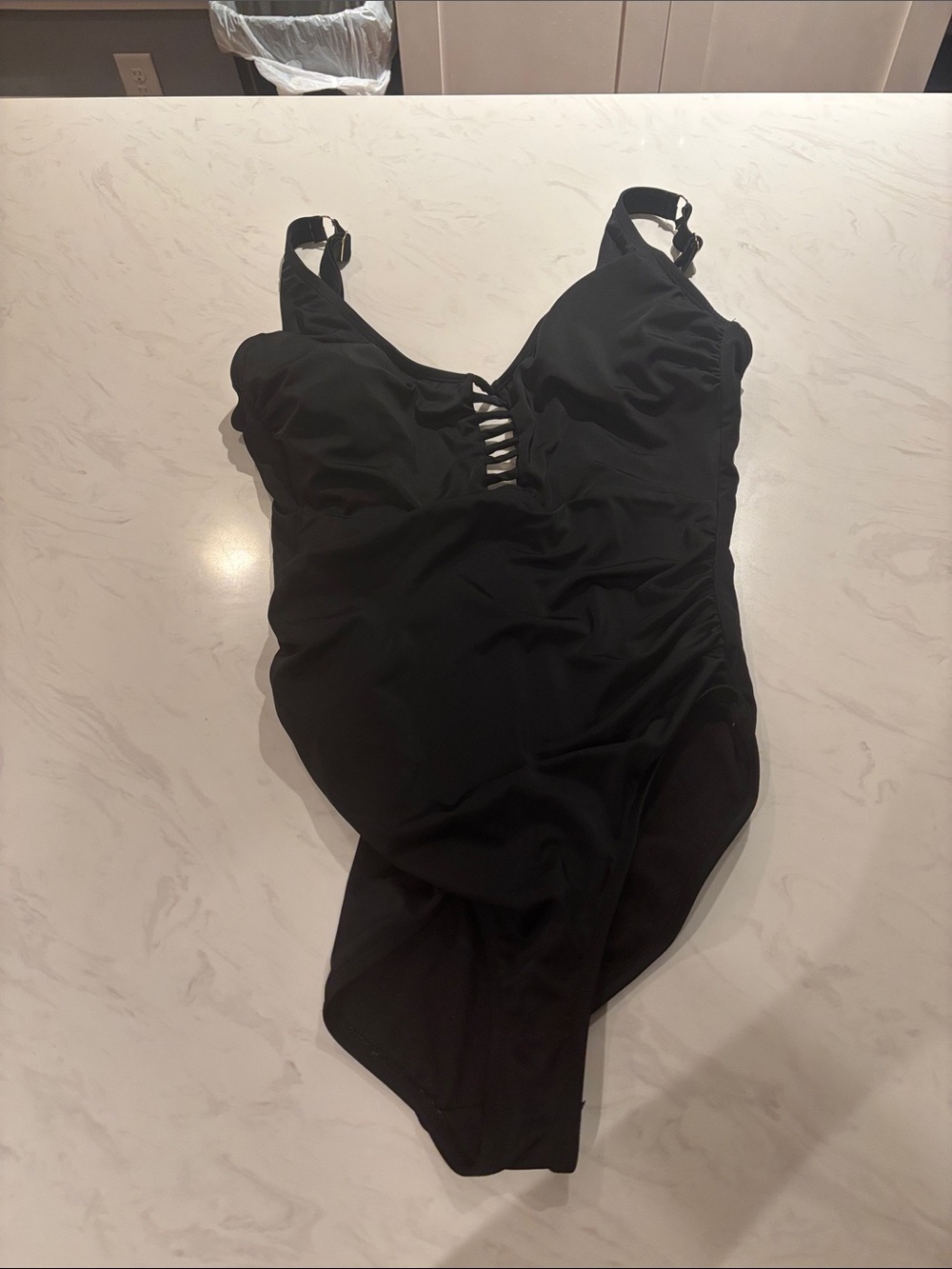 Black One-Piece Swimsuit with Front Ladder Detail
